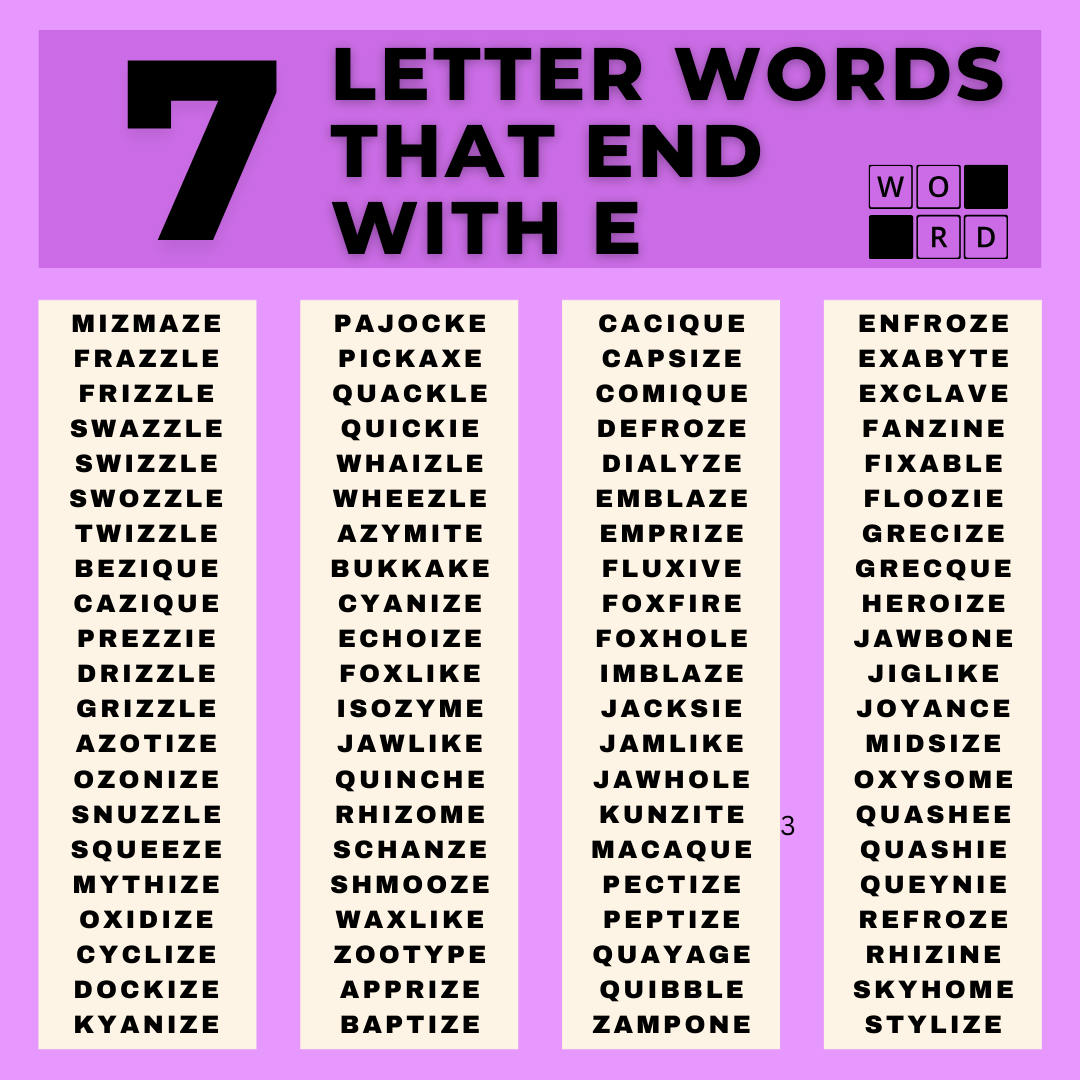 Seven letter words that end with E